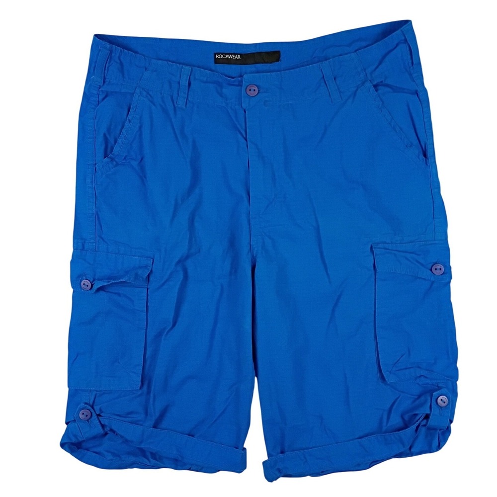 Rocawear Ripstop Cargo Shorts Mens 38 Blue Utility Streetwear Hip Hop Casual